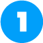 A white and bold number 1 with a blue background