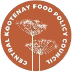 Logo of the Central Kootenay Food Policy Council featuring a dandelion that's gone to seed, with an orange background and white text.