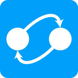 Two white circles connected with arrows on a light blue background, representing new links in a food supply chain.